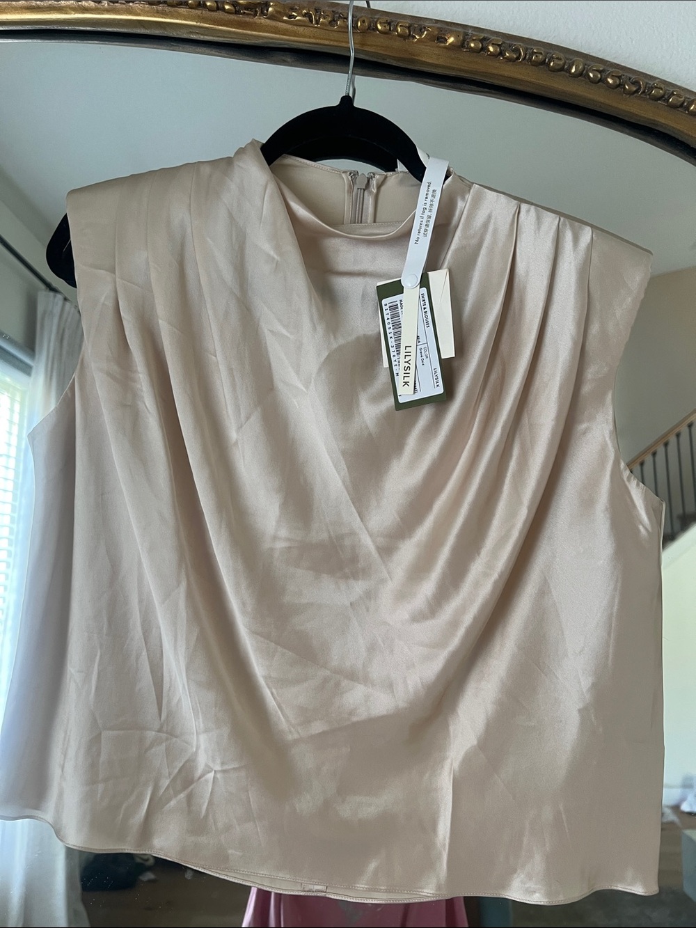 LilySilk Sleeveless Draped Blouse — Cream